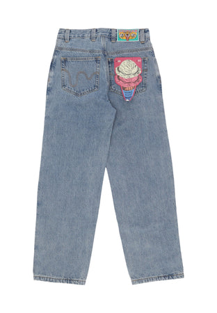 ICE CREAM Jeans Uomo Check Lined Denim Pant Vintage Wash Blue da uomo