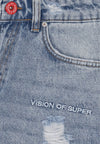 VISION OF SUPER Jeans Uomo Embroidered White Logo Denim Destroied Blue Denim da uomo