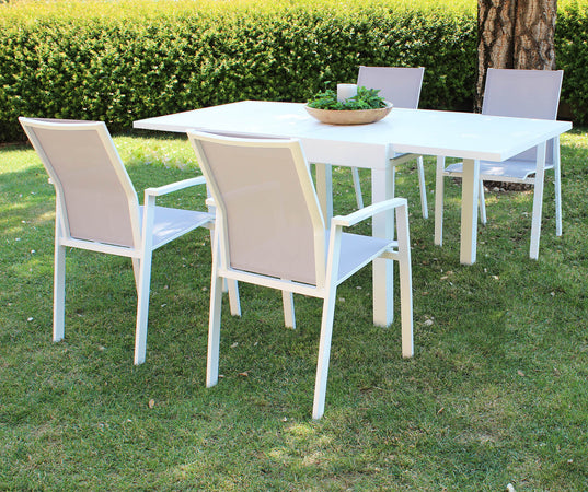 JERRI---set-tavolo-in-alluminio-cm-90/180x90x75-h-con-4-sedute-Bianco-Milani-Home