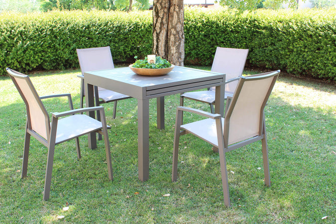 JERRI---set-tavolo-in-alluminio-cm-90/180x90x75-h-con-4-sedute-Taupe-Milani-Home