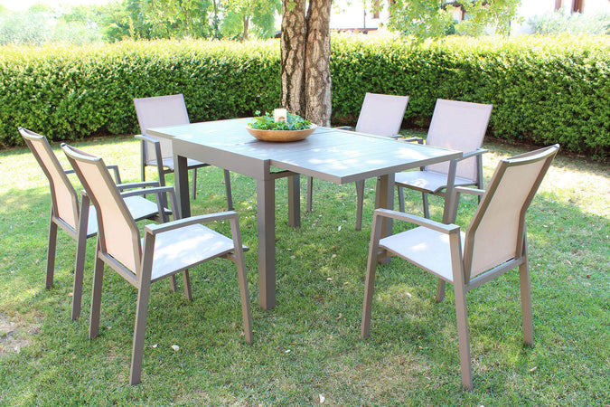 JERRI---set-tavolo-in-alluminio-cm-90/180x90x75-h-con-6-sedute-Taupe-Milani-Home