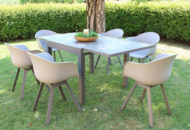 JERRI---set-tavolo-in-alluminio-cm-90/180x90x75-h-con-6-sedute-Taupe-Milani-Home