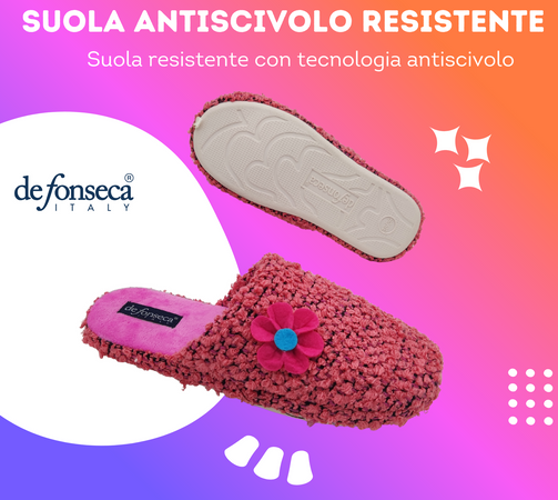 de fonseca Ciabatte Bouclé Suola in Gomma Antiscivolo, Pantofole Donna Estate Inverno in Cotone Traspirante