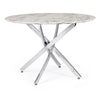 Tavolo John Marble tondo con gambe in acciaio, struttura cromata, piano in legno ricoperto con carta effetto marmo