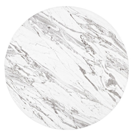 Tavolo John Marble tondo con gambe in acciaio, struttura cromata, piano in legno ricoperto con carta effetto marmo