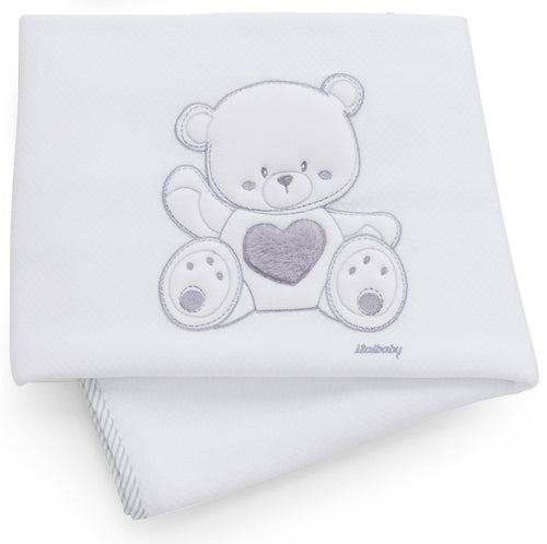 Copertina Piquet Lettino Ricamata Italbaby Jolie Oblò Grigio