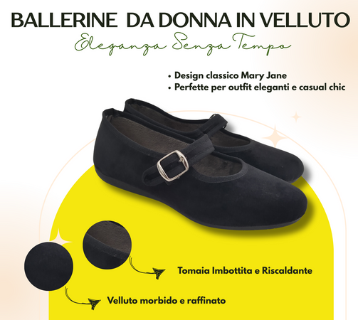 Originali Mary Jane, Ballerine Donna da Casa, Eleganti Friulane con Cinturino, Pantofole Basse in Velluto, Produzione Artigianale