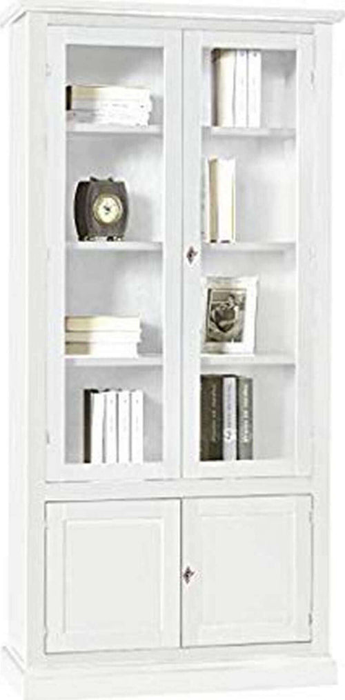 JULIET---mobile-con-vetrina-in-legno-massello-90x41x186-Bianco-Milani-Home
