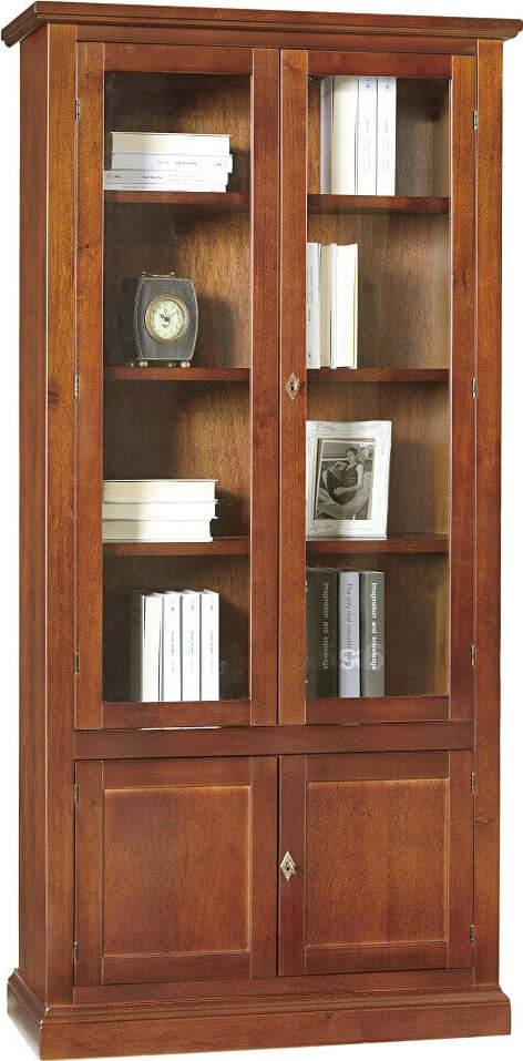 JULIET---mobile-con-vetrina-in-legno-massello-90x41x186-Tinta-noce-Milani-Home