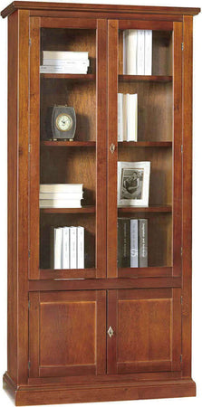 JULIET---mobile-con-vetrina-in-legno-massello-90x41x186-Tinta-noce-Milani-Home