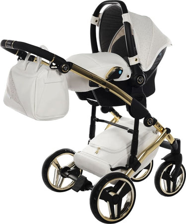 Junama Starry Night 3 in 1 Tessuto Bianco Telaio Oro Giallo Dettagli Bianco Ecopelle Prima infanzia/Passeggini carrozzine e accessori/Passeggini e carrozzine/Sistemi modulari La Casa Del Bebè - Napoli, Commerciovirtuoso.it