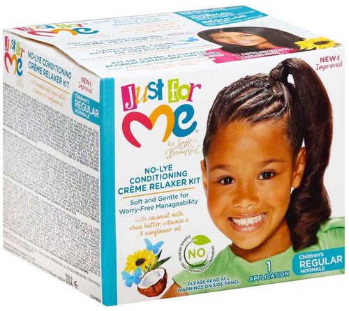 JUST FOR ME KIT  No-Lye Conditioning Crème Relaxer Kit Regular stiraggio per capelli afro 