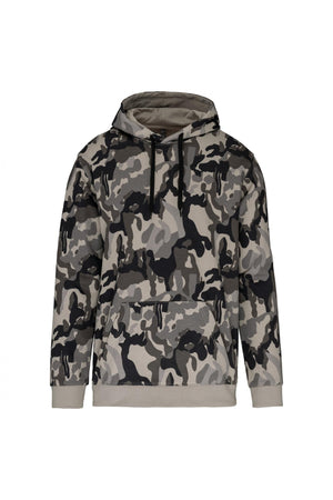 Felpa Uomo Grigio Mimetico Felpa con Cappuccio Tascone Marsupio