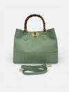 DOPPIASE Borsa artigianale Made in Italy in vera pelle martellata con manici in bamboo naturale 38x27x13cm