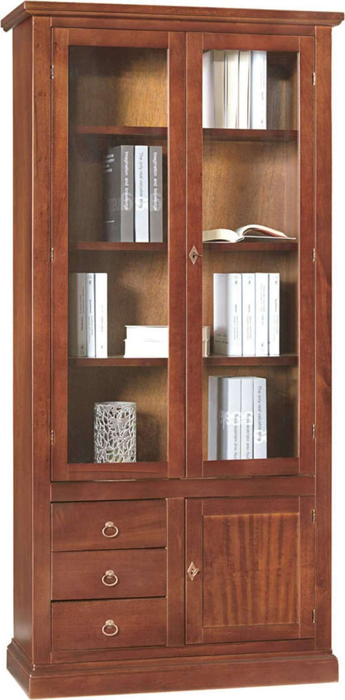 KAITLYNN---mobile-con-vetrina-in-legno-massello-90x41x186-Tinta-noce-Milani-Home