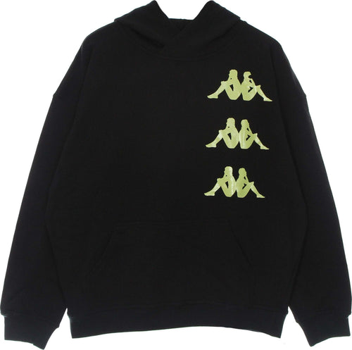 KAPPA-Felpa-Cappuccio-Uomo-Authentic-Floris-Black/green-Lime-da-uomo