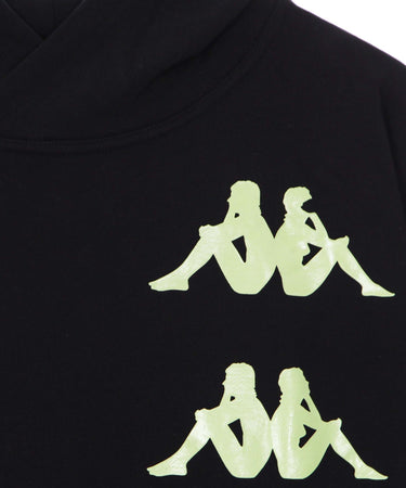 KAPPA-Felpa-Cappuccio-Uomo-Authentic-Floris-Black/green-Lime-da-uomo