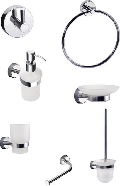 Karag Set Completo Accessori Bagno Vetro Temperato e Finitura Cromata Design Moderno Kit 7 Pezzi. 2x porta asciugamani 1x Porta Rotolo 3x Porta Sapone/Spazzolini 1xPorta Scopino Casa e cucina/Bagno/Accessori e biancheria da bagno per bambini/Accessori/Set di accessori bagno Shopbagno.it - Roma, Commerciovirtuoso.it