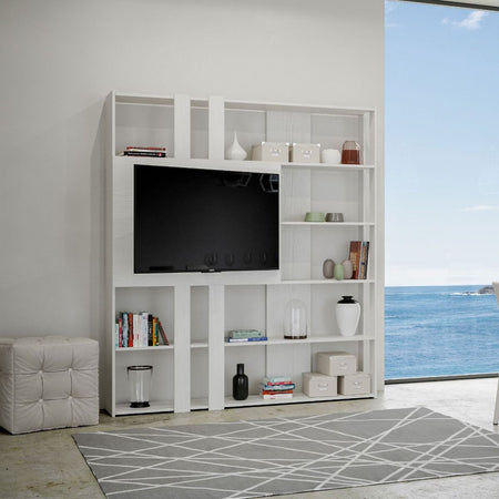 Libreria "Milano" porta TV a parete, in legno, con ripiani, per arredamento camere ed interni