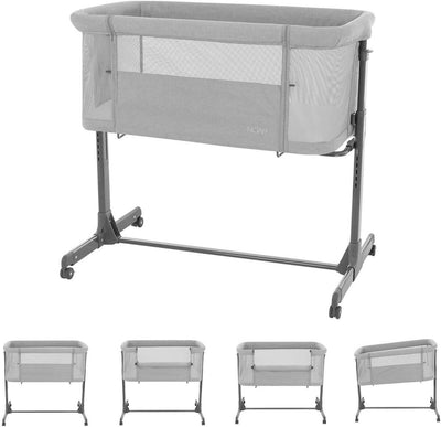 KIKKABOO Culla Fianco Letto colore Light Grey - Culla Neonato Fianco Letto, Spondina Apribile con una Mano, Altezza Regolabile, Regolabile con Vari Livelli di Altezza, Piedini Pieghevole, 0m+
