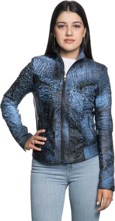 Kelly---Giacca-Donna-Blu-Effetto-Graffiato-in-Vera-Pelle