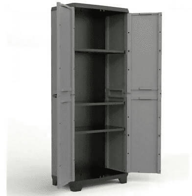 Keter - Armadio In Resina Da Esterno Con Ripiani 68x39x173 Cm. 3 Ripiani e 2 Ante Armadio Contenitore Grigio e Nero Keter - Sistema