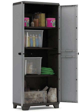 Keter - Armadio In Resina Da Esterno Con Ripiani 68x39x173 Cm. 3 Ripiani e 2 Ante Armadio Contenitore Grigio e Nero Keter - Sistema