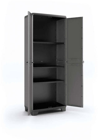 Keter - Armadio In Resina Da Esterno Con Ripiani 68x39x173 Cm. 3 Ripiani e 2 Ante Armadio Contenitore Grigio e Nero Keter - Sistema