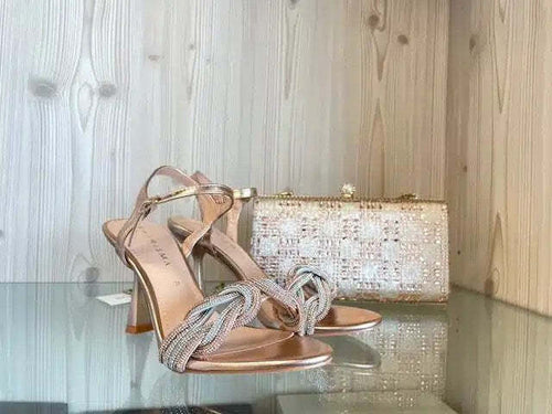 KHARISMA Sandalo con Strass Laminato Rosa Oro Argento
