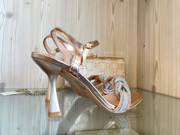 KHARISMA Sandalo con Strass Laminato Rosa Oro Argento