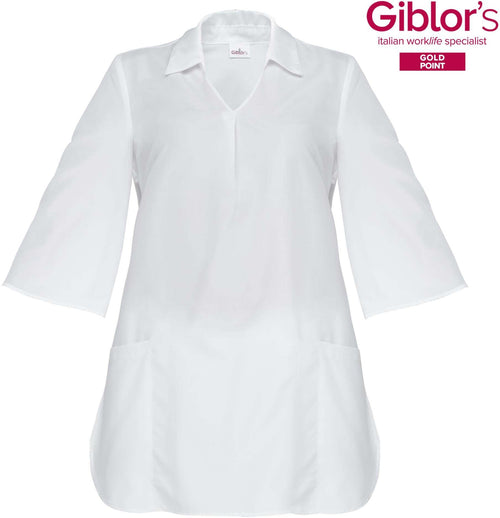Kimono Donna Nadia Bianco No Stiro Manica 3/4 Kimono Donna Tessuto Antibatterico Parrucchiera Estetista