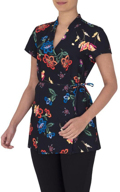Kimono Paola Donna Fantasia Fiori Elasticizzato Parrucchiera Kimono Estetista Acconciature