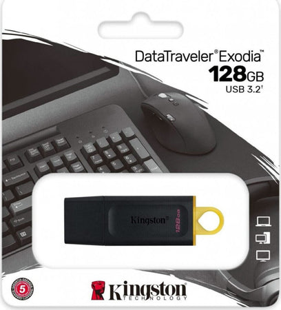 Kingston Chiavetta 128Gb DataTraveler Exodia DTX/128GB Flash Drive USB 3.2 Gen 1 - con Tappo Cappuccio Protettivo e Anello Portachiavi colore nero