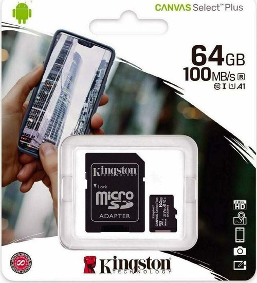 KINGSTON MICRO SD 64GB CANVAS 100MB/s PER SAMSUNG LG HUAWEI ONOR LITE ASUS ANDROID IPCAMERA DVR