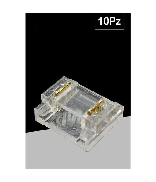 Kit 10pz Connettore Trasparente Lineare Per Striscia Strip Led 2 Pin 8mm Cn8mm-d