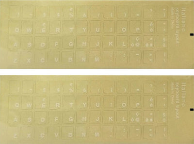 Kit 2 Adesivi Tastiera Lettere BIANCHE Sfondo Trasparente Layout ITALIANO per Tastiera PC Notebook