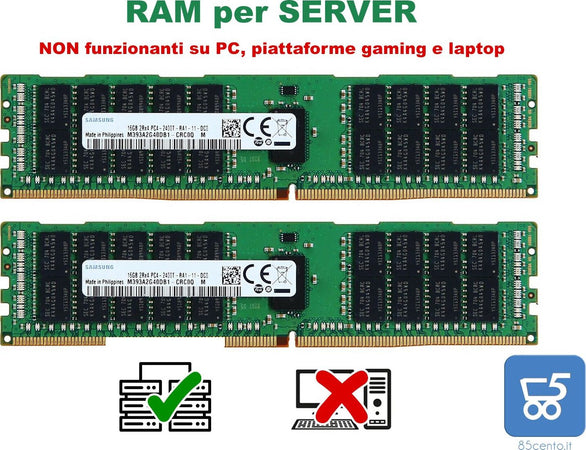 Kit 2 Banchi RAM Samsung per SERVER 16GB DDR4 2Rx4 PC4-2400T RA1 11 MC0 M393A2G40DB1-CRC4Q - RICONDIZIONATO