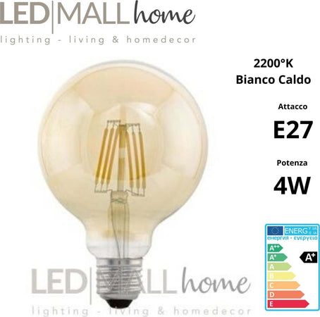 kit 2 pz lampada bulbo globo led filamento vintage g95 4w e27 bianco caldo Illuminazione/Lampadine/Lampadine a LED Led Mall Home - Napoli, Commerciovirtuoso.it