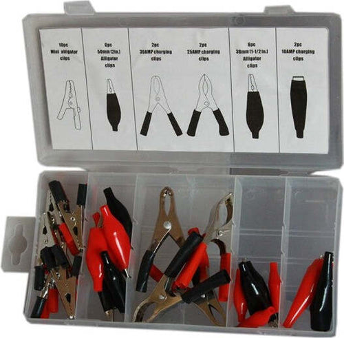 Kit-28-Morsetti-A-Coccodrillo-Pinze-Con-Cappuccio-In-Plastica-Morsetti-Batteria