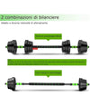 Kit 2in1 Bilanciere + Manubri Con Pesi Regolabili Componibili Palestra Tot 20kg