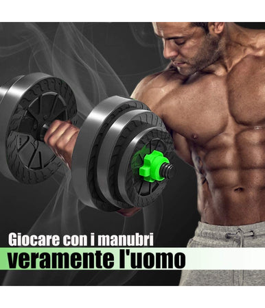 Kit 2in1 Bilanciere + Manubri Con Pesi Regolabili Componibili Palestra Tot 20kg