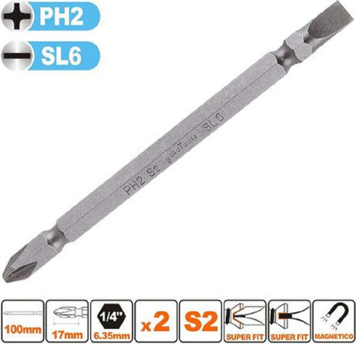 Kit 2pz Di Bits Da 100mm Punte Doppie Inserti Ph2 + Sl6 Punta S2 Magnetica 57244 Fai da te/Utensili elettrici e a mano/Accessori per utensili elettrici/Accessori per cacciavite/Set punte per cacciavite Trade Shop italia - Napoli, Commerciovirtuoso.it