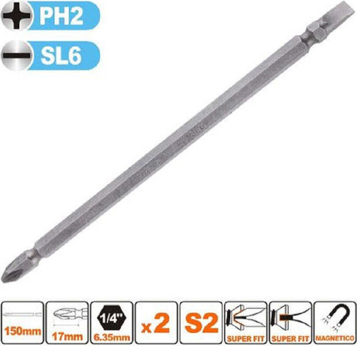 Kit 2pz Di Bits Da 150mm Punte Doppie Inserti Ph2 + Sl6 Punta S2 Magnetica 57245 Fai da te/Utensili elettrici e a mano/Accessori per utensili elettrici/Accessori per cacciavite/Set punte per cacciavite Trade Shop italia - Napoli, Commerciovirtuoso.it