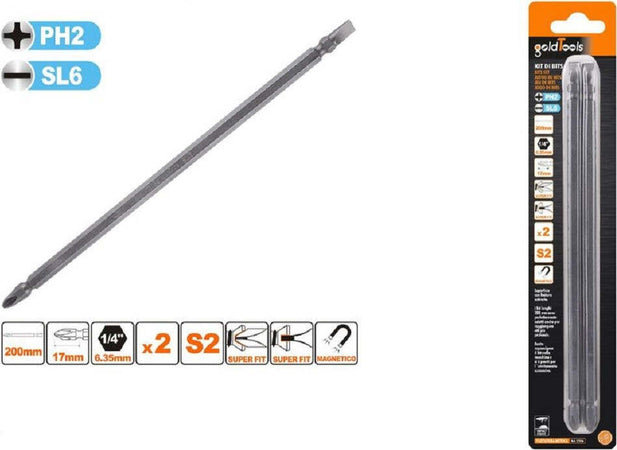 Kit 2pz Di Bits Da 200mm Punte Doppie Inserti Ph2 + Sl6 Punta S2 Magnetica 57246 Fai da te/Utensili elettrici e a mano/Accessori per utensili elettrici/Accessori per cacciavite/Set punte per cacciavite Trade Shop italia - Napoli, Commerciovirtuoso.it