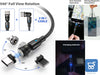 Kit 3 Cavi Magnetici USB 0.5m 1m 2m - 3 in 1 Rotante di 360°+180° Rivestimento Nylon adattatori Micro USB/Tipo C/i-P Nero
