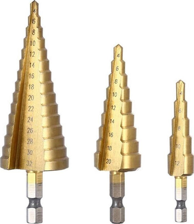 Kit-3-Frese-Coniche-Gradini-Da-4-A-32-Mm-Fresa-Conica-A-Scalini-Hss-X-Foro-Legno-Tools