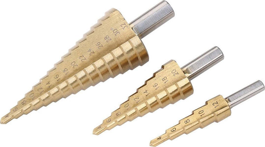 KIT 3 PUNTE FRESE CONICHE GRADINO 4-12 4-20 4-32 1/4 TITANIO TRAPANO AVVITATORE Fai da te/Utensili elettrici e a mano/Accessori per utensili elettrici/Accessori per la fresatura/Frese a candela/Frese coniche Trade Shop italia - Napoli, Commerciovirtuoso.it
