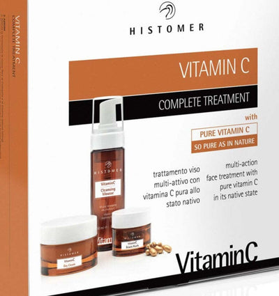 Kit 3x Prodotti Viso Histomer Vitamin C Complete Treatment 5 Azioni Stimola Nuove Fibre Di Collagene E Di Elastina, Illumina La Carnagione Cancella Macchie Della Pelle Kit Crema 3 Pz Ammorbidisce E Idrata