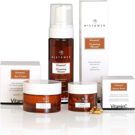Kit 3x Prodotti Viso Histomer Vitamin C Complete Treatment 5 Azioni Stimola Nuove Fibre Di Collagene E Di Elastina, Illumina La Carnagione Cancella Macchie Della Pelle Kit Crema 3 Pz Ammorbidisce E Idrata
