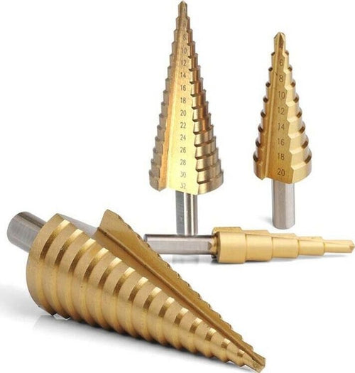 Kit-4-Frese-Da-4-A-39-Fresa-Conica-A-Scalini-Gradini-Trapano-Forare-Metallo-Tools